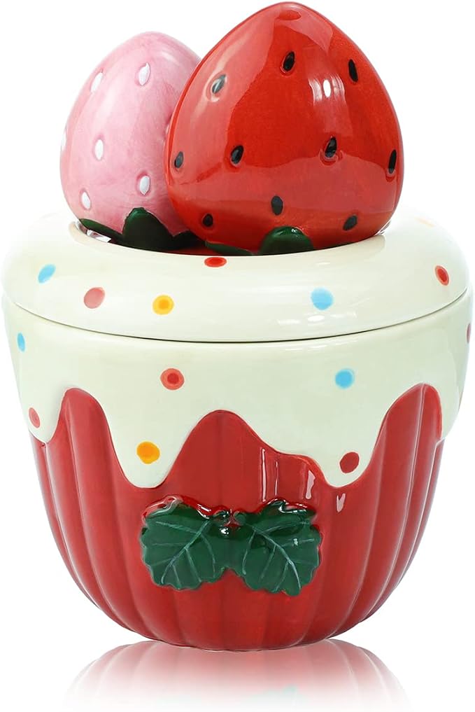Sizikato 4pcs Porcelain Measuring Spoons with Base, Strawberry Cream Cake Shape