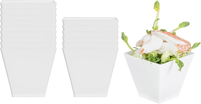 Restaurantware 2 Ounce Mini Kova Cups 20 Square Small Appetizer Cups - Lids Sold Separately Heavy-Duty White Plastic Parfait Cups Serve Mousse Puddings Or Samples For Weddings Or Parties