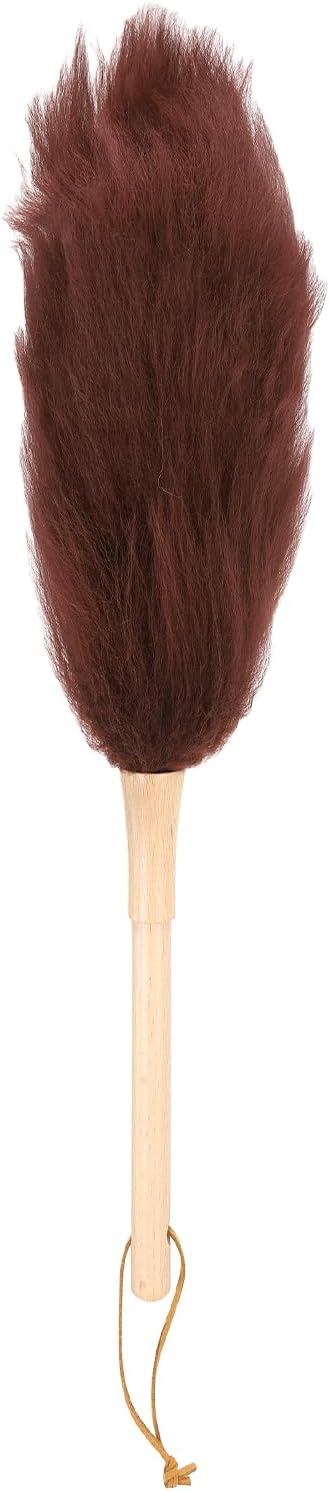 uxcell Wool Duster, 14.2" Natural Feather Cleaner Household Cleaning Duster with Solid Wooden Handle for Cleaning Fans Window Blinds Shelves Furniture, Coffee