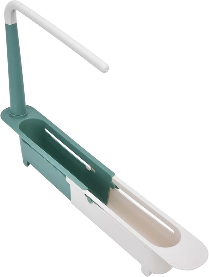 Telescopic Sink Storage Rack Rag Rack Shelf Dishwashing Drain Basket Hook Organizer Large Capacity Kitchen Under Sink Organizers (Green)