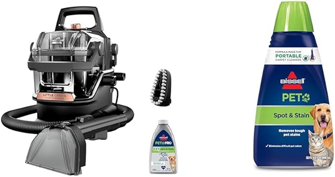 Bundle of BISSELL Little Green HydroSteam Multi-Purpose Portable Carpet and Upholstery Cleaner, Car and Auto Detailer, 3618 + Bissell 74R7 Pet Stain & Odor Portable Machine Formula, 32-Ounce, Fl Oz