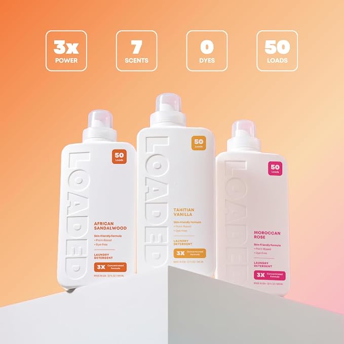 Loaded Laundry Detergent, Luxury Cologne & Perfume Scented | 50 Loads | Vanilla & Cashmere | Skin-Friendly & Plant-Based | Made in USA | 32 oz