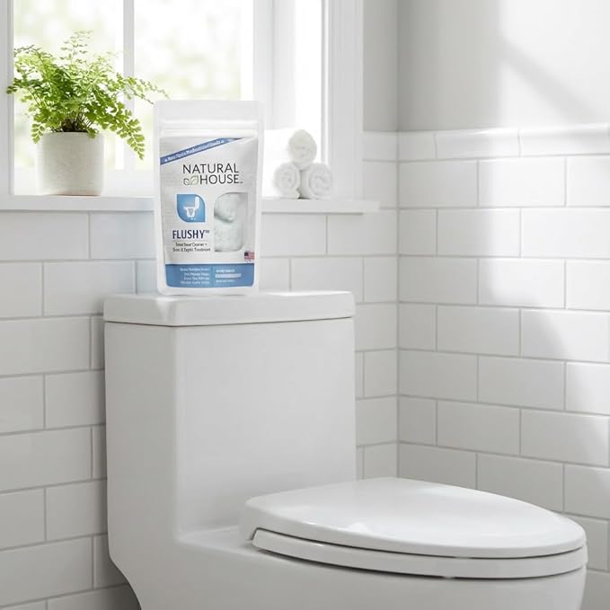 Enzyme Toilet Bowl Cleaner Pods - Natural House Flushy - Probiotic Septic Treatment - Removes Hard Water Stains, Calcium, Rust - Foaming Action - Fresh Mint - 20 Pack