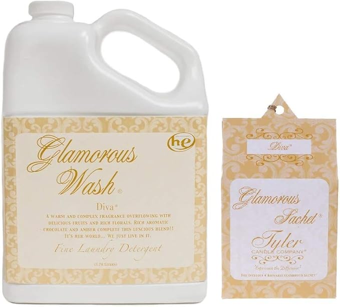 Tyler Candle Glamorous Wash Diva Laundry Detergent 128oz w/Diva Sachets Bundle (1)
