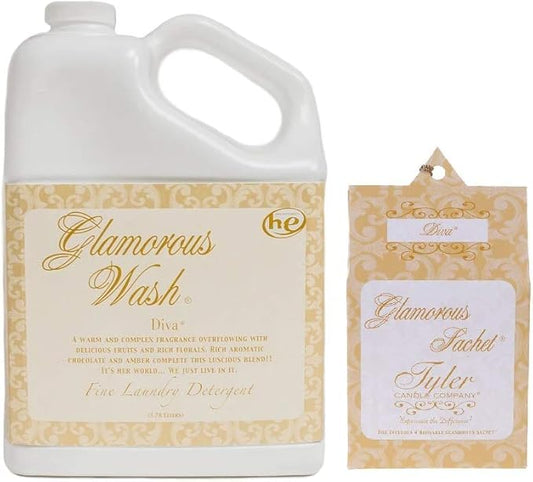 Tyler Candle Glamorous Wash Diva Laundry Detergent 128oz w/Diva Sachets Bundle (1)
