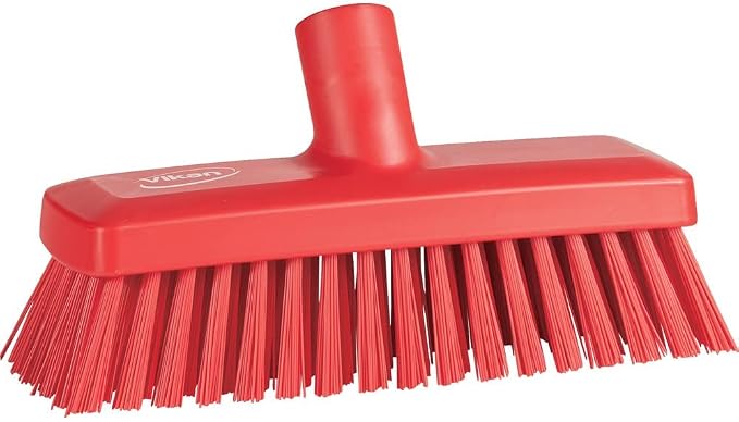 Vikan 70424 Compact Wall/Deck Scrub, Hard 8.858" Red