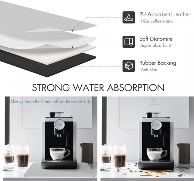 Dish Drying Mat Super Absorbent – 17" x 31" Coffee Mat for Countertops – Non-Slip Drying Mat for Kitchen Counter – Easy to Clean Water Absorbent Mat – XLarge Dish Drying Mats (Lite Gray)