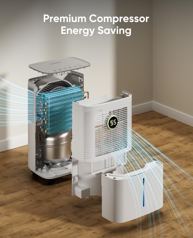 34 Pint Dehumidifier for Basement & Large Room up to 2,500 Sq.Ft, Color Humidity Ring Light, Quiet for Home Bedroom, Drain Hose Included, 3 Modes, Auto Humidity Control & Real-Time Display