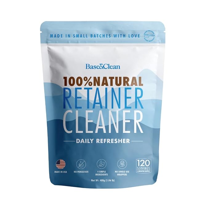 Base & Clean – The Daily Refresher™ | 100% Natural Retainer & Aligner Cleaner Powder | For Daily Use | 4 Month Supply | No Harsh Chemicals or Wrappers | Made in USA | NO Persulfate