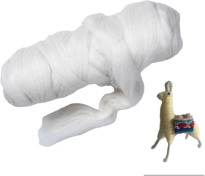Llama Wool roving (Similar to Alpaca), 1 lb. Best for Needle Felting, handcrafts and Spinning. Silky Natural Colours, un-Dyed. (White LFX, 1lb)