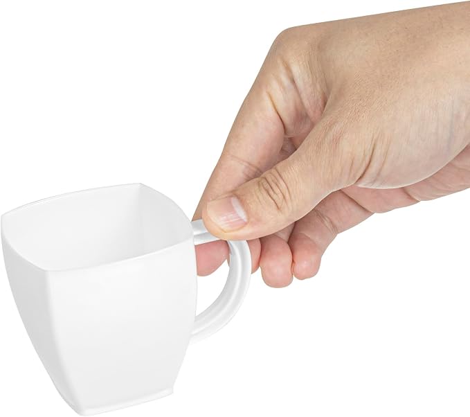 Restaurantware-5 Ounce Square Espresso Cups, 100 Disposable Plastic Coffee Cups - PS Plastic, With Handles, White Dessert Cup, For Catering Events, Parties, Weddings, And Cafes