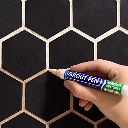 Grout Pen Tile Paint Marker: Yellow Cream 1 Pack and 2 Pack White with Extra Tips (Narrow, 5mm) - Waterproof Tile Grout Colorant Marker for Cleaner Looking Floors & Whitener Without Bleach