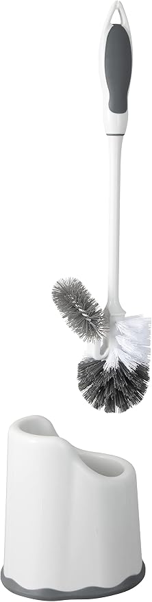 Superio Toilet Brush with Holder Grey, Comfort Grip, Matching Caddy, Clean Bathroom, Heavy Duty (Toilet Brush 2-Pack)