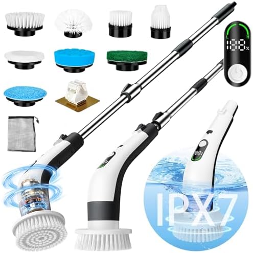 lectric Spin Scrubber, Cordless Bathroom Cleaning Brush with 8 Replaceable Brush Heads - 120Mins Work Time Adjustable Long Handle 2 Speeds | Handheld Steam Cleaner for Home, Pressurized Portable Handh