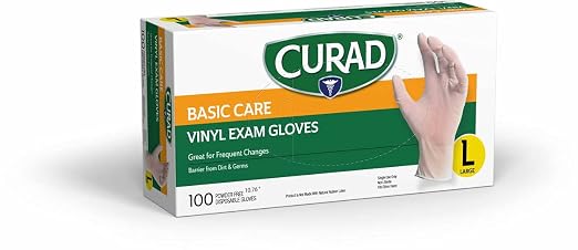 Curad - CURVT3RH Basic Care Vinyl Disposable Exam Gloves, Large (Pack of 300)