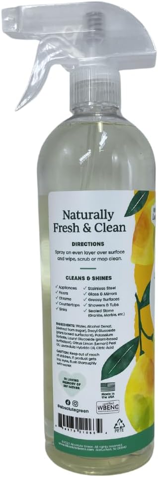 Absolute Green All Purpose Cleaner Spray, Non-Toxic, Kitchen, Bath, Countertop, Stainless, Safe around Kids + Pets, Natural Lemon Scent, 25 oz (2 Pack)