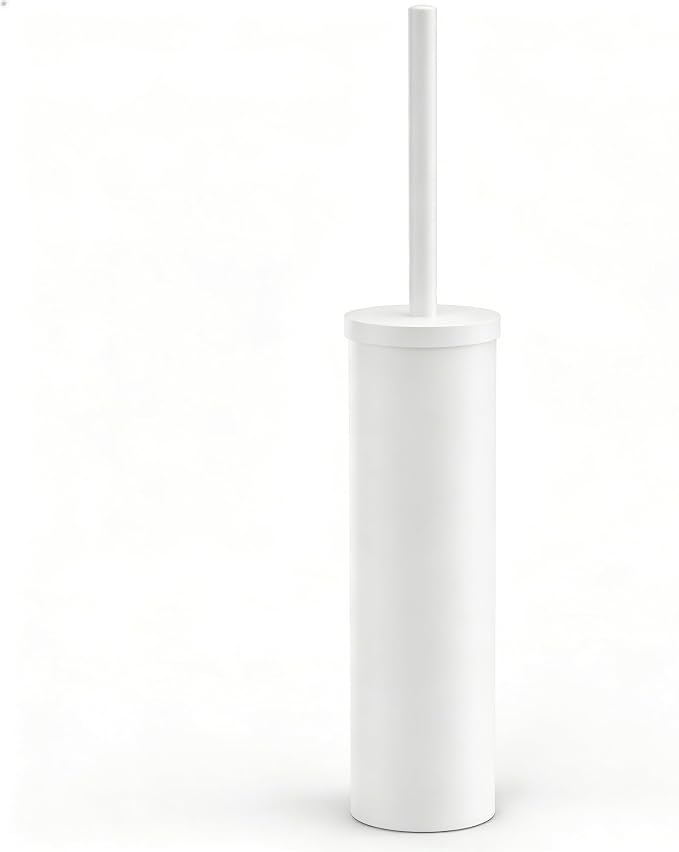 Stainless Steel Toilet Brush and Holder Set Brushed Silver Heavy Duty Toilet Bowl Brush with Long Handle for Bathroom and Farmhouse (White)