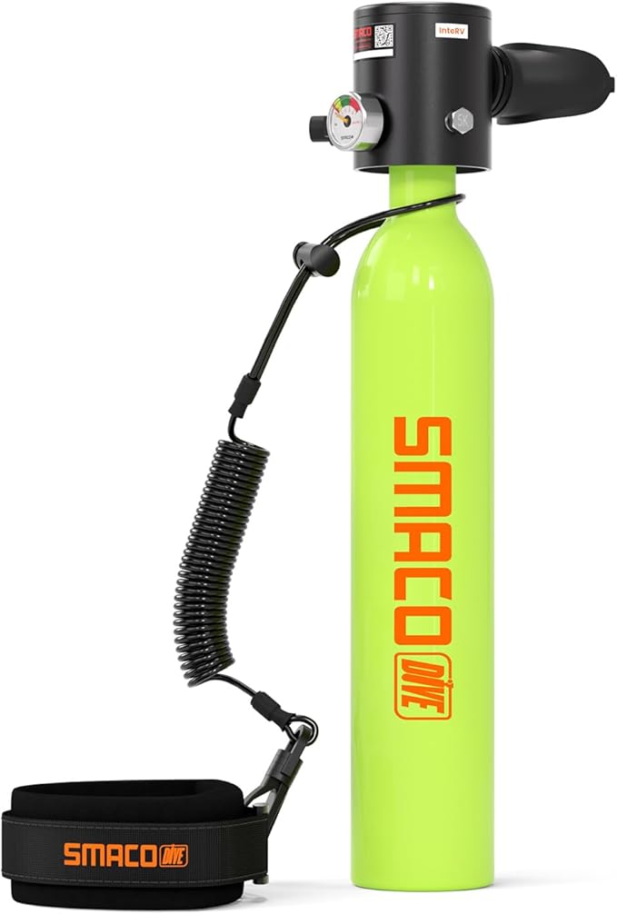SMACO Mini Scuba Tank 0.5L Portable Small Diving Tank for Underwater Breathing Reusable Diving Cylinder Lung Air Tank for Emergency Rescue Boat Cleaning Backup Air Source Pony Bottle S300