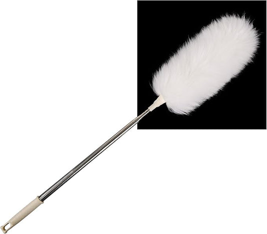 Extendable Lambswool Duster 29-110 Inch,Anti-Static Flexible Head, Stainless Steel Pole for Cleaning High Ceiling,Fan,Furniture,Roof Dusting
