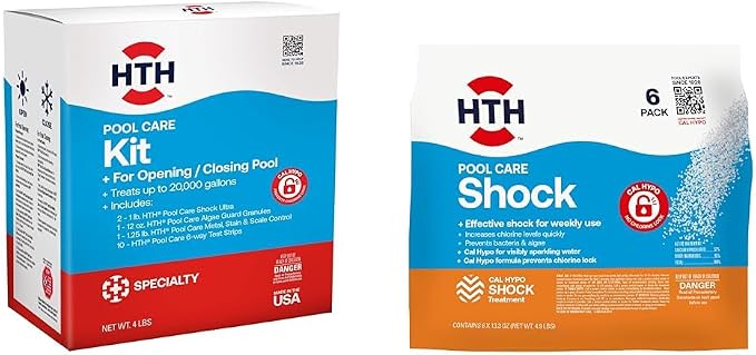 HTH 91022 Swimming Pool Care Kit, Opening and Closing Supplies with HTH 52030 Swimming Pool Care Shock, Cal Hypo Formula, Pack of 6