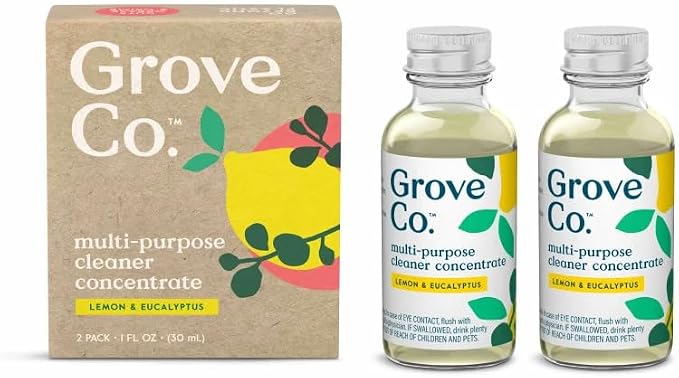 Grove Co. Multi-Purpose Cleaner Concentrate - Two 1oz Packs, Lemon & Eucalyptus Liquid Surface Refill