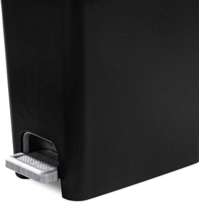 Sterilite 2.7 Gallon Rectangular StepOn Wastebasket with Lid, Small Plastic Trash Can for the Bathroom, Bedroom or Home Office, Pedal and Liner, Black, 2-Pack