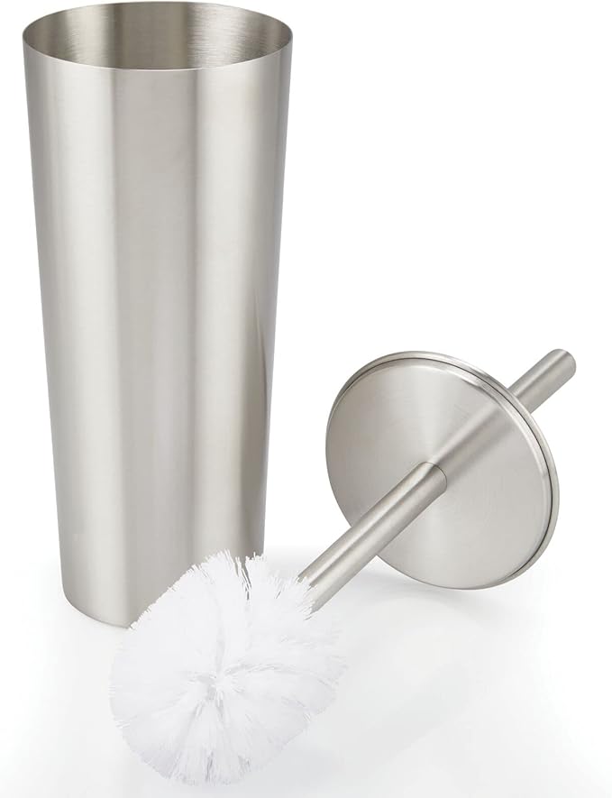 mDesign Slim Metal Toilet Brush Set - Modern Freestanding Holder for Bathroom - Practical With Rust-Resistant Finish - Silver