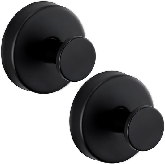 Reusable Heavy Duty Suction Cup Hooks for Kitchen/Bathroom/Shower - Wet-Proof Hooks for Towels, Robes, Loofah&Wreaths/No Drill Mounting on Glass, Tile, Metal (2, Matte Black)