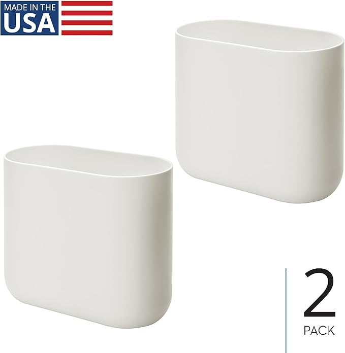 iDesign Small Slim Plastic Bathroom Trash Can, Garbage Can for Bedroom, Office, Desk, Dorm, 2-Pack, Coconut White