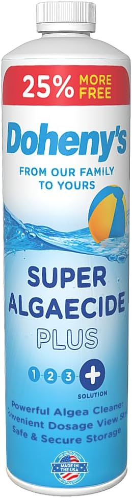 Doheny's Super Algaecide Plus | Pro-Grade | Effective Against Most Algae Types | 7.1% Chelated Copper (Reduces Staining) | Non-Foaming, No Clouding | Safe to Swim After Use | 4 x 40oz Bottles (160oz)