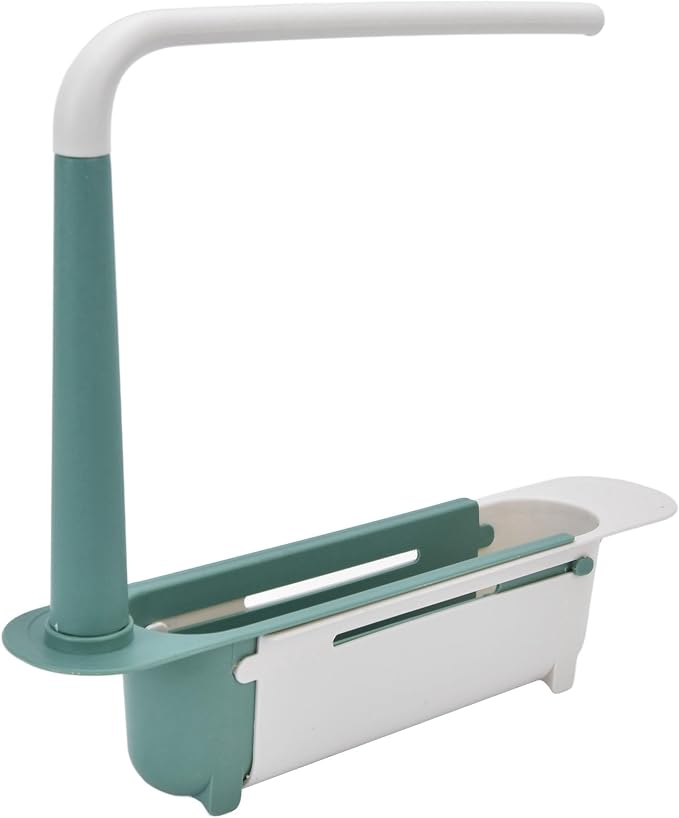 Telescopic Sink Storage Rack Rag Rack Shelf Dishwashing Drain Basket Hook Organizer Large Capacity Kitchen Under Sink Organizers (Green)
