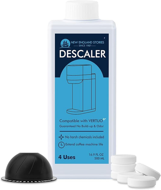 (12 Months Supply) Descaling Kit Compatible with Nespresso Vertuo, Odorless Coffee Brewer Machine Descaler Set, Liquid Descaling Solution for Nespresso, Includes Reusable Pod and 12 Cleaning Tablets