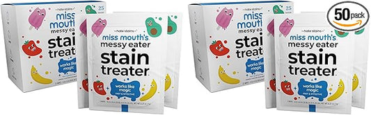 Miss Mouth's Messy Eater Stain Treater Wipes - 50 Pack Stain Remover - Newborn & Baby Essentials - No Dry Cleaning Food, Grease, Coffee Off Laundry, Underwear, Fabric