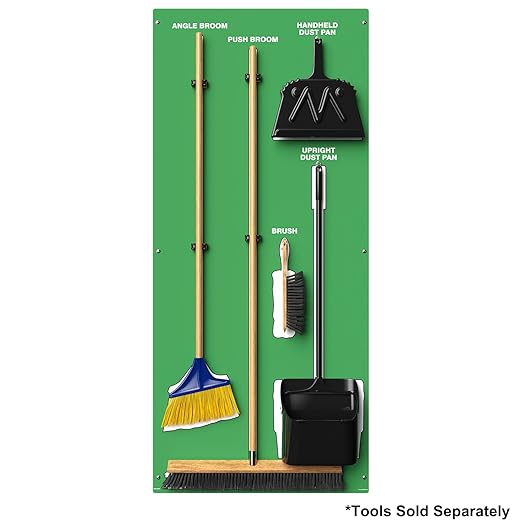 Clean & Sweep 5S Shadow Board/Wall Mount Broom Holder, 68" x 30" Board, 5S Cleaning Station - Board Only, Tools Sold Separately, Made in The USA by AccuformNMC, Green/White, PSB614GNWT