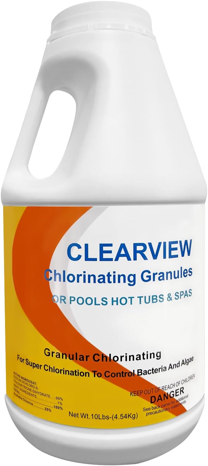 ClearView Calcium-Free Chlorine Granules 10 Lbs, 99% Dichlor Pool Shock Fast-Dissolving Stabilized Sanitizer for Swimming Pools, Spas & Hot Tubs