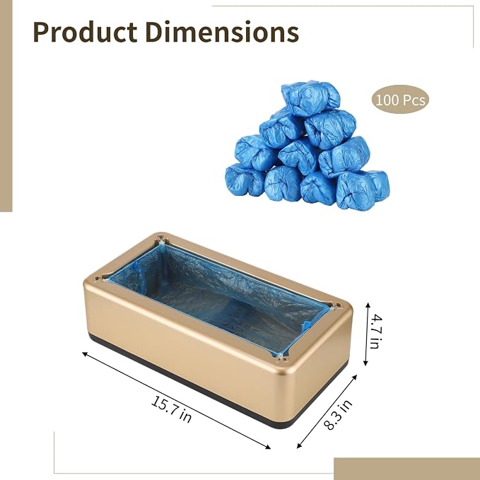 Automatic Shoe Cover Dispenser Machine, Including 100 Pcs Disposable Shoe Covers, Gold ABS Material, Suitable for Home, Laboratory, Factory & Indoor Use