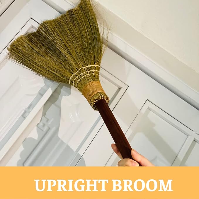 Natural Whisk Sweeping Hand Handle Broom - Vietnam Handmade Straw Soft Broom Design for Home, Kitchen, Grage, Bedroom 12.2" Width, 28.35" Length