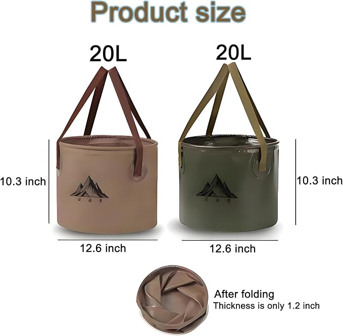 2Pcs Collapsible Bucket with Handle, 10 Gallon(20L+20L), Multifunctional Water Basin, Folding Tub, Portable Bin, Ultra Lightweight Outdoor Basin Bucket, Folding for Fishing, Camping, Hiking