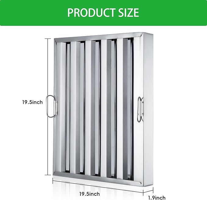 GarveeTech Pack of 6 Hood Filters 19.5W x 19.5H Inch, 5 Grooves Commercial Kitchen Range Hood Filter, 430 Stainless Steel, for Restaurant Exhaust Hood