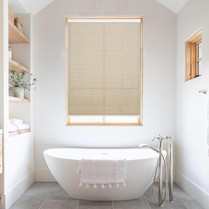 MYshade 1.5-Inch Cellular Cordless Light Filtering Shades, Honeycomb Window Blinds for Soft Daylight & Privacy, Thermal Insulation, Child Safe, Inside or Outside Mount (32" W x 64" H, Beige)