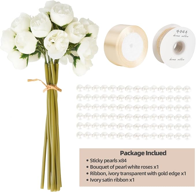Detachable DIY Wedding Jump Broom Kit, African American Jumping the Broom Ceremony Decor, Collapsible Ceremonial Straw Broom with Faux Flower Bouquet, Lace Trim & Satin Ribbons, Pearls