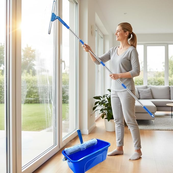 Window Cleaning Kit with 3 Gallon Bucket, 14 Inch Squeegee and Scrubber, 60 Inch Long Handle Window Cleaner Tool, Professional Window Washing Equipment for Home, RV and Commercial Use