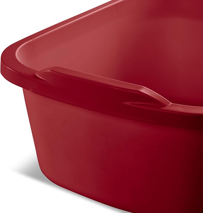Sterilite Convenient Extra Large Heavy Duty Multi-Functional Home 12 Quart Standard Sink Dish Washing Plastic Storage Pan, Red (16 Pack)