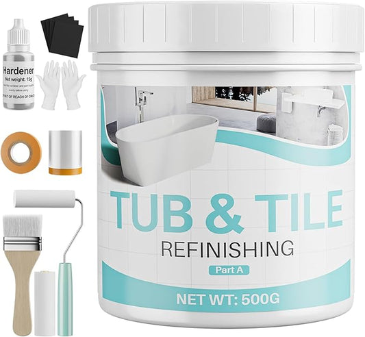 Tub and Tile Paint Refinishing Kit, 17.6oz Bathtub Refinishing Kit White with Tools and Hardener, Semi-Gloss White Tub Paint for Bathtub, Sink, Low Odor and Easy to Use, 25-30sq.ft
