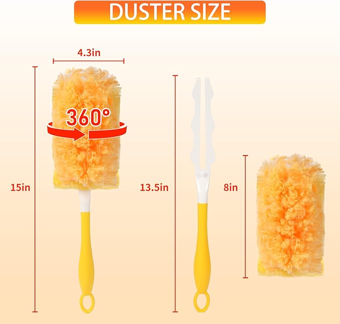 Heavy Duty 360° Duster Refills for Swiffer Duster, 2 Sided, 4X Microfibers, Disposable Multi Surface Dusters, 18 Count with 1 Handle