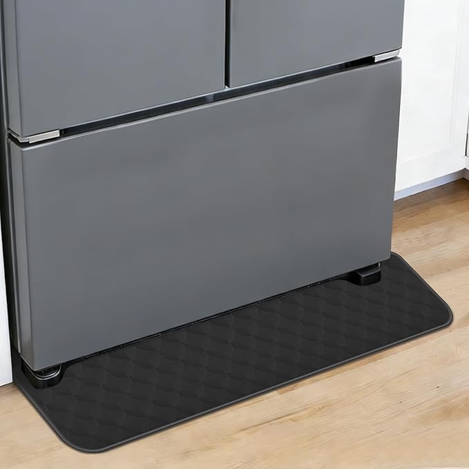 ToLanbbt Refrigerator Spill Mat - 37.5'' x 8.5'' Silicone Under Fridge Floor Protector with Raised Edge, Leak Catcher Liner Drip Tray for Refrigerator Washing Machine, Dryer, Wine Cooler, Black