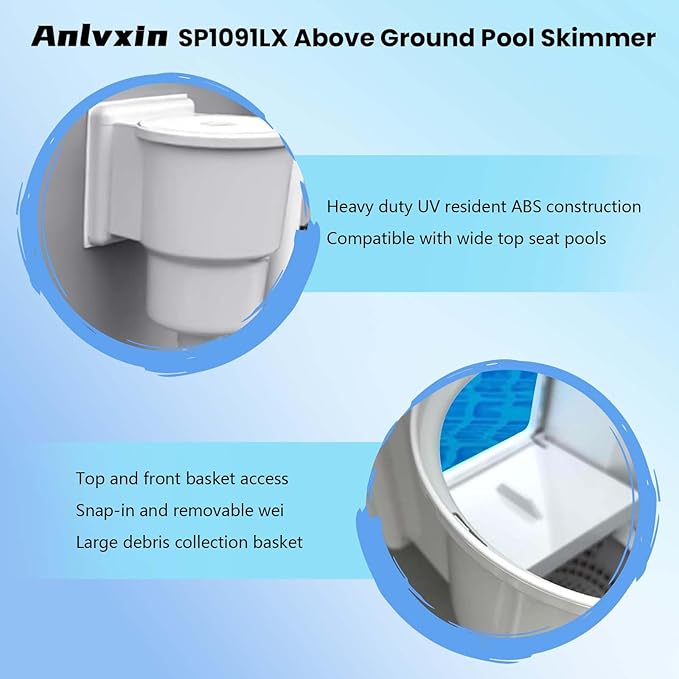 Upgraded SP1091LX Above Ground Pool Skimmer，Pool Skimmer，Thru-Wall Skimmer,Above Ground Pool Skimmer（with Accessories） Opening Width 6 Inches,Compatible with All Standard Pool Wall Openings