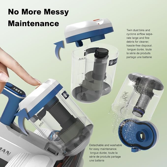 Zenman Bed Vacuum Cleaner, Mattress Vacuum Cleaner, Dual Cups with Cyclone Filtration, Handheld Vacuums for Bed, Sofa, Couch, Crib (Cordless, One Quick Battery Cleaning System)