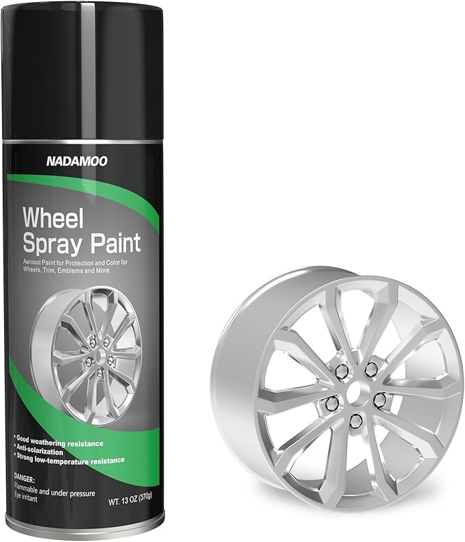 NADAMOO Aluminum Wheel Spray Paint, Semi-gloss Aerosol Car Rim Paint for Recolor and Protection of Metal Surface, Silver, 1 Can, 13 Oz