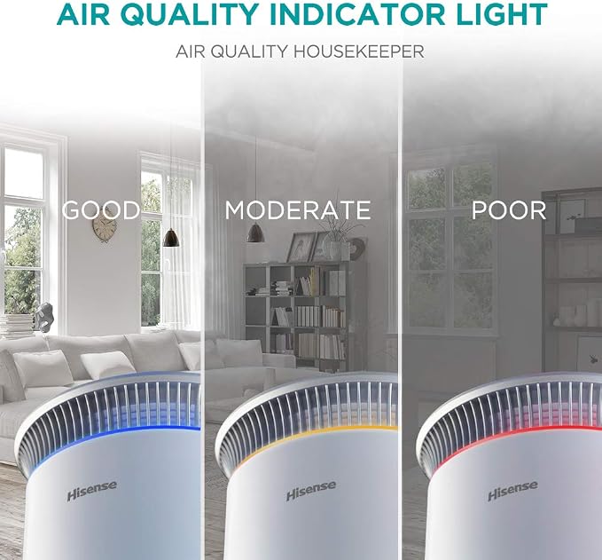 Hisense Air Purifier with True HEPA Technology, Air Purifier for Home Allergies Pets Dander Smokers in Bedroom, 25db Quiet Air Cleaner Remove Smoke Dust Mold Pollen for Large Room - KJ120